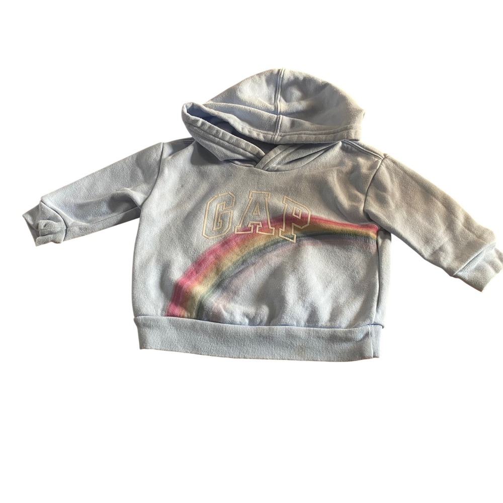 Gap‎ Hoodie Kids Blue Rainbow Graphic Pullover Fleece SIZE 12-18 Months